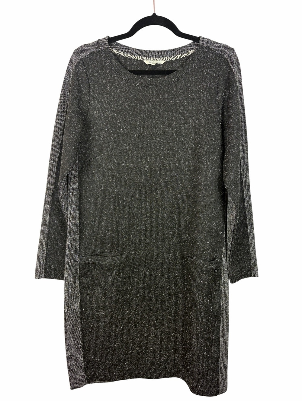 Sandwich Metallic Knit Sweater Dress Large Silver Gray Pockets Scandinavian